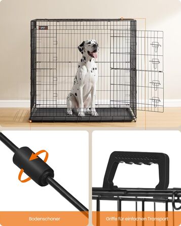 Клітка для собак Feandrea, розкладна, з 2 дверцятами, висувна миска, 122 x 74 x 114 см, XXL, чорна