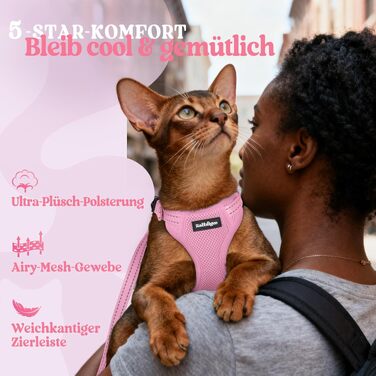 Шлейка для котів rabbitgoo з повідцем, анти-втеча, м'яка та зручна, світловідбиваюча, для безпечних прогулянок (Розмір S, Рожева)