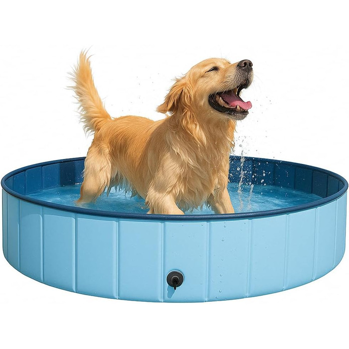 Зручний надувний басейн для собак та котів, розкладний, з клапаном для зливу води, антиковзаюча поверхня, різні розміри (80 x 20 см)