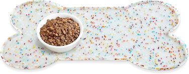 Килимок для годування собак та котів, силіконовий, з підвищеним бортиком, неслизький, водонепроникний, для цуценят та кошенят, підходить для собак та котів середніх розмірів, білий, 65х33 см