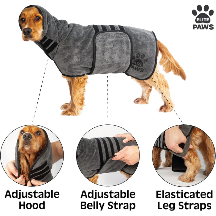 Elite Paws™ UK: Люксовий халат для собак з мікрофібри, товстий та м’який, швидко сушить тварину за 20-30 хвилин, супер вбираючий, обмежує безлад