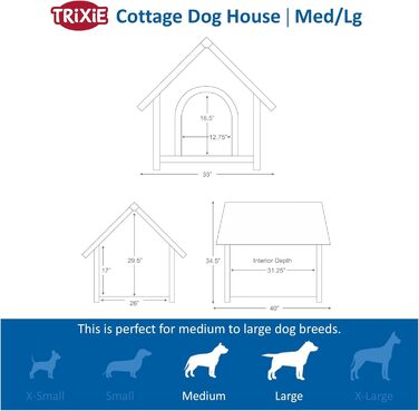 Будка для собак TRIXIE Natura Cottage, водостійка, регульована, сідловидний дах, розмір M–L, 83×87×101 см, коричнева