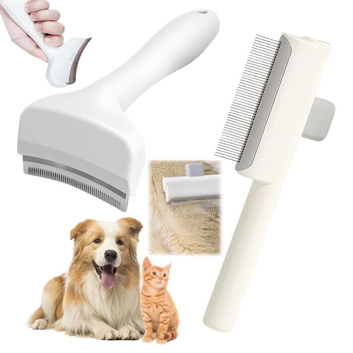 Набір гребінців від бліх для котів та собак: видалення бліх, шерсті та вичісування блукаючого хутра. Включає гребінець для чищення зубів V-подібної форми та самоочищувані гребінці.