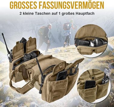 Шлейка для собак OneTigris з рюкзаком, Hoppy Camper 3.0, для кемпінгу та піших прогулянок, для середніх/великих собак, рюкзак на спину з 2 основними та 4 додатковими кишенями - Зелений (M, Коричневий)