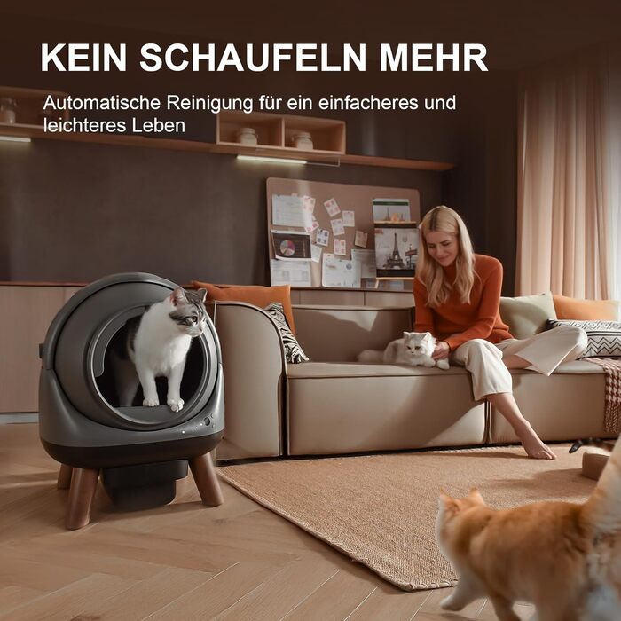 Автоматичний лоток для котів ELS PET з самоочищенням, захистом від розльоту, керуванням через додаток, без запаху, з килимком для котячого туалету та пакетами для сміття (чорний та сірий)