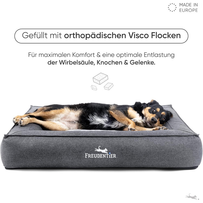 FREUDENTIER® Ортопедичне ліжко для собак | M-XXL | Прачне та легке у догляді | Преміум якість, Made in Europe | Для великих, середніх та маленьких собак (L 100x70cm)
