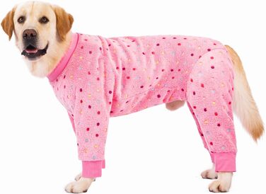 Теплий зимовий костюм-піжама для собак середніх та великих порід, фланелевий, рожевий у горошок (XL)