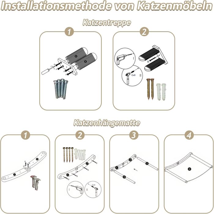 REDKNOT Кліматична стіна для котів з гамаком та драбиною, котячий комплекс на стіну з сизалевим когтеточкою, до 20 кг