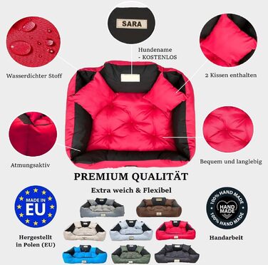 Крісло-ліжко для собак середніх порід King Dog, 75 x 65 см, миється, з можливістю персоналізації (ім'я), водонепроникний матеріал, силіконова наповнювач, червоний колір