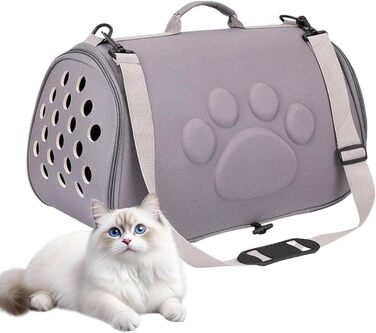 Транспортна сумка для кота Dmuzsoih, сумка-вигул з плечовим ременем, портативна для кошенят, для подорожей, прогулянок, кемпінгу, ветеринара, міста, покупок (Сірий, M)