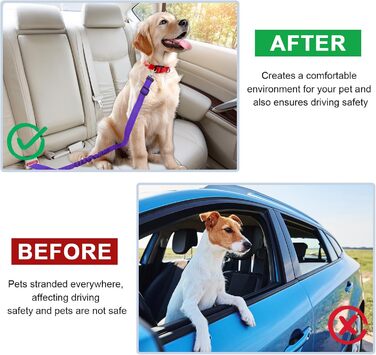Ремінь безпеки для собак у машину, подвійний, еластичний, регульований, з амортизатором та карабіном для маленьких та середніх собак (фіолетовий)
