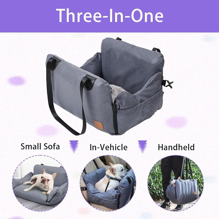 Автокрісло для собак - переноска для маленьких собак, з кишенями, поводок, знімне автоліжко для заднього та переднього сидіння