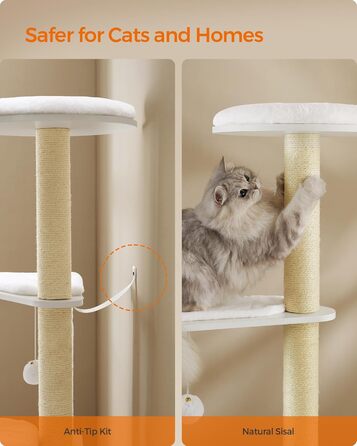 Кігтеточка Feandrea WoodyWonders для котів, багатоярусна, сіра, з подушками, 22.8 x 15.7 x 65 см