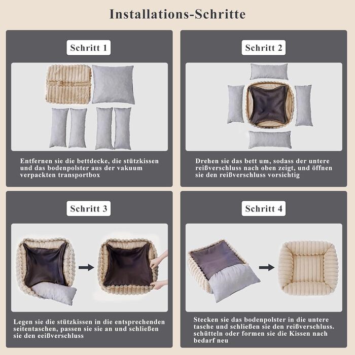 Крісло-ліжко для собак маленьких та середніх порід, 50x48x15 см, миється, кошик з антиковзким покриттям, бежевий/кремовий колір