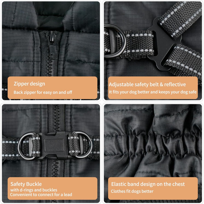 Зимовий теплий водонепроникний одяг для собак Eastlion - куртка для цуценят та собак, жилет з кільцем D, червоний, розмір M