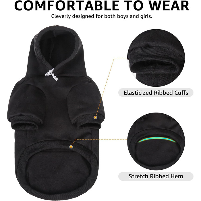 Теплий флісовий светр для собак SCENEREAL з капюшоном, чорного кольору, з принтом листя клена, розмір S. Підходить для холодної погоди та як костюм на Хелловін.