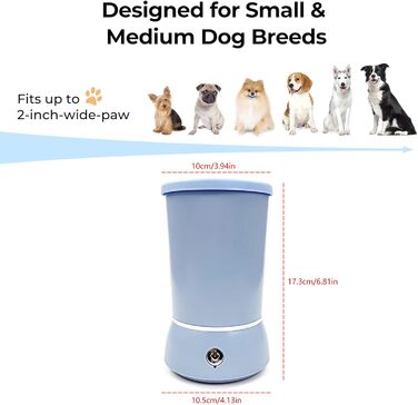 Електричний очищувач лап для тварин: автоматичний мийний стаканчик з акумулятором, м'яка силіконова щітка для собак та котів (Sky Blue)