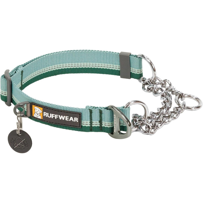 Нашийник для собак RUFFWEAR Chain Reaction, регульований, проти ривків, тренувальний, алюмінієве кільце, світловідбивний, зелений River Rock, 35-51 см