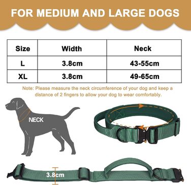 Тактичне обплетене нашийник для собак Vivi Bear, нейлон, контрольний захват, великі породи, зелений (L)