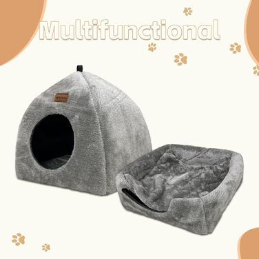 Котяча хатинка Whiwhi для дому, намет для котів із м'яким плюшевим матрацом, складаний сірий будиночок 45x45x41 см