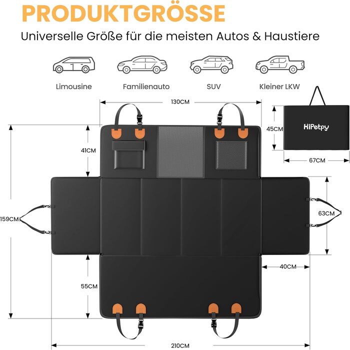Авточохол на сидіння для собак HiPetpy, 7-шарова захисна накидка з PU-шкіри, водовідштовхувальний, для собак, вантажопідйомність 204 кг, оранжевий
