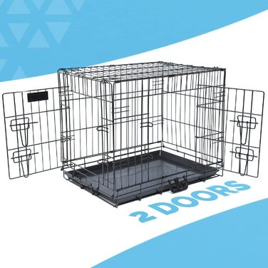 Клітка для собак 106,7 см з металу, 2 двері, зносостійка пластикова основа, ручка для перенесення, чорна, велика, для дресирування цуценят