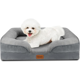 Ортопедичне ліжко для собак Nobleza, середній розмір, 71x58x17 см, з піною з пам'яті, сіре, для маленьких і середніх собак, миється, вологостійке, неслизьке, з високим бортиком