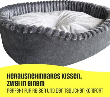 Лежанка для собак та котів, овал 60x50 см, сірий леопардовий принт, Velours, легко миється