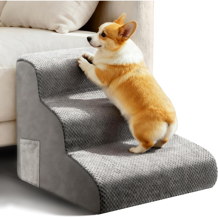 Сходинка для собак та котів на 3 сходинки, 40 см, з неслизьким покриттям. Зручна рампочка для собак та котів похилого віку, маленьких порід. Виготовлена з 30D піни, знімна та миється. Підходить для софи, ліжка, авто.