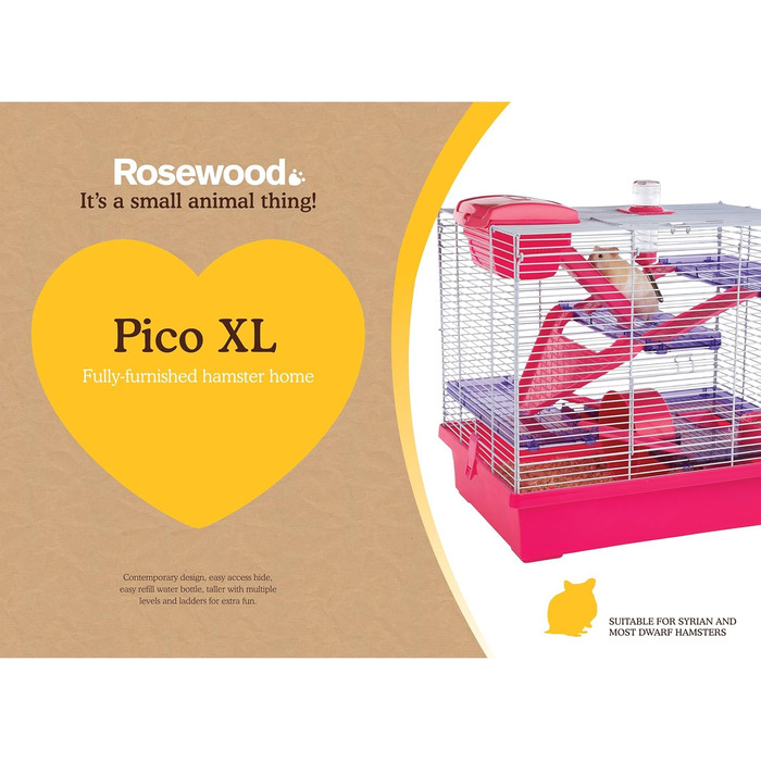 Клітка для хом'яків Rosewood Pico XL, рожева, 50x36x45 см