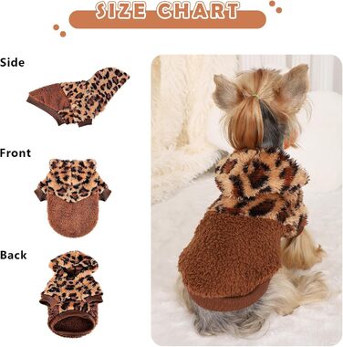 Світшот для собак з капюшоном з флісу, теплий одяг для маленьких собак, цуценят, Чихуахуа, Йоркширського тер'єра, котячий одяг (леопард, розмір XXS)