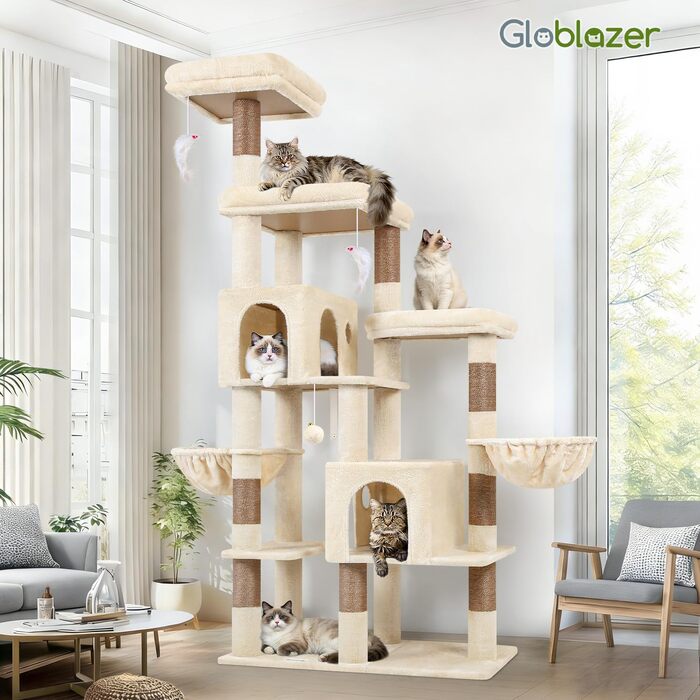 Комплекс для котів Globlazer Beige 189 см з будиночком, платформами та іграшками для великих котів