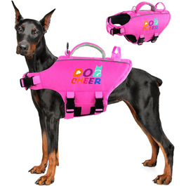 Жилет для плавання собак Dogcheer з подвійним рятувальним ручним захопленням, високою плавучістю, для човнів, плавання, з світловідбиваючими елементами, регульований, PFD для маленьких, середніх собак, рожевий