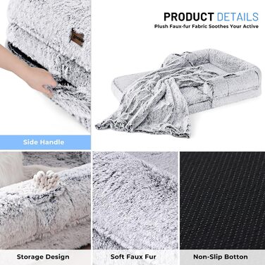 Крісло-ліжко для собак, 2-в-1, сіре, велике, для дорослих, з ефектом пам'яті, водонепроникне, 71x43x10 см