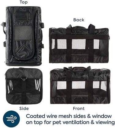 Транспортна сумка для собак та котів Sherpa Deluxe, розмір L, чорна, схвалена авіаперевізниками, м'які стінки, 48 x 30 x 29 см