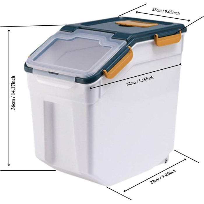 Контейнер для зберігання корму для собак, зерна, рису, борошна, сухого корму, вологостійкий, пластиковий, для цуценят, з замком та колесами (сірий) (6812)