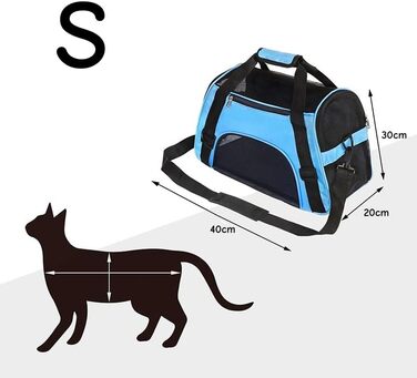 Транспортна сумка для котів та собак S, 40x20x30 см, блакитна - переноска для тварин, водонепроникна, з сіткою