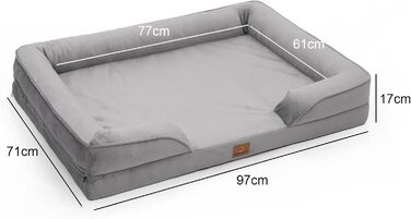 Ортопедичне ліжко для собак великих порід, ергономічне софа з піною у формі яйця, вологостійке, неслизьке ліжко для собак 97x71см, світло-сірий, L 97 x W 71 x H 17 см