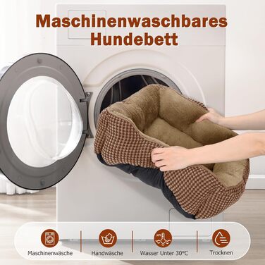 FURTIME Лежанка для собак середнього розміру, кошик для собак, миється, пухнаста, з неслизьким покриттям, заспокоююча лежанка для собак та котів середнього та малого розміру, 63x53x20 см, коричнева