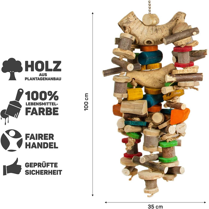 HappyBird Величезна іграшка для папуг Shredderspielzeug Giant Bam Tower 100x35x35 см з дерева яви