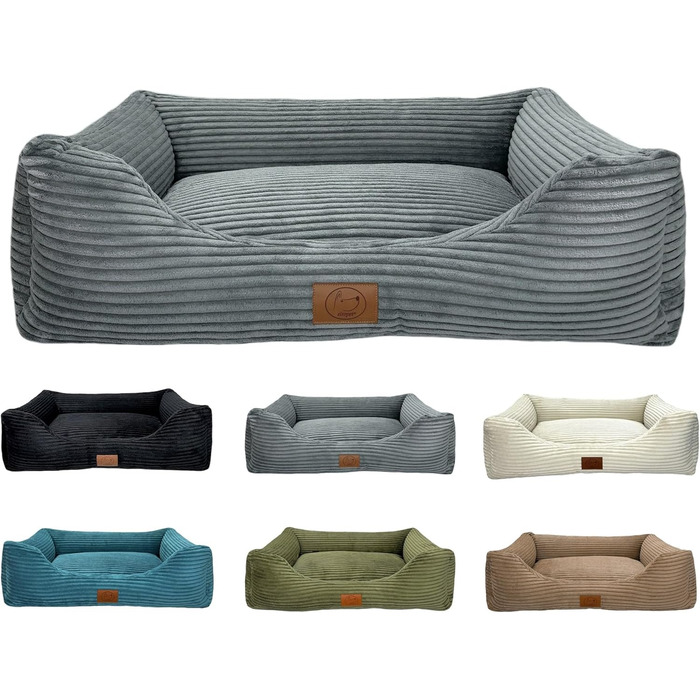 Ортопедичне ліжко для собак Elropet з м'якого корду, кошик для собак, XS/S/M/L/XL, сірий мишачий (120x90x25 см)