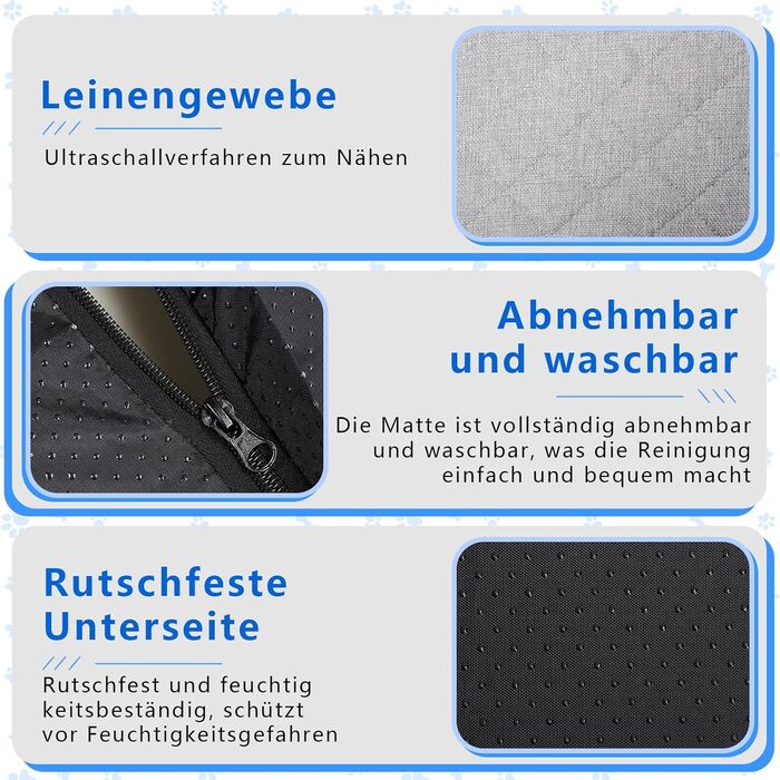 Килимок для собак, неслизький, миючий, для активного відпочинку, знімний чохол, для маленьких, середніх та великих собак, теплий взимку та прохолодний влітку, сірий, XXL (105 x 68 x 4,5 см)