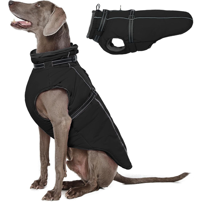 Теплий зимовий одяг для собак Lelepet: куртка з інтегрованим шлейкою, вітронепроникний, з флісовою підкладкою, світловідбиваючий, чорний, XL