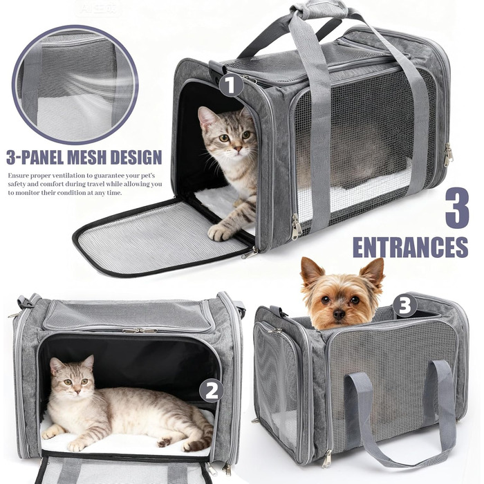 Транспортна сумка для кота/собаки: переноска для тварин, складана, сіра, 45x30x30 см