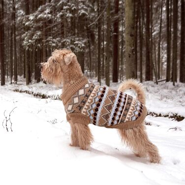 Теплий пуловер для собак - Boho стиль, різдвяний, з отвором для повідка, для чихуахуа, йоркширського тер'єра, джек-рассела, XS, колір кава