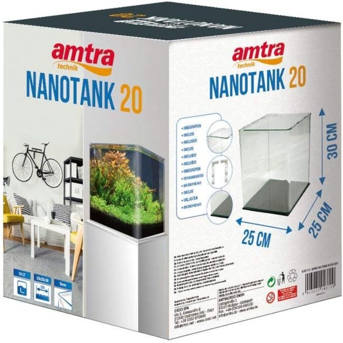 Акваріум Amtra Technik Nanotank 20 л із скляною кришкою, підкладкою, панорамне скло, кубічна форма, для прісної води
