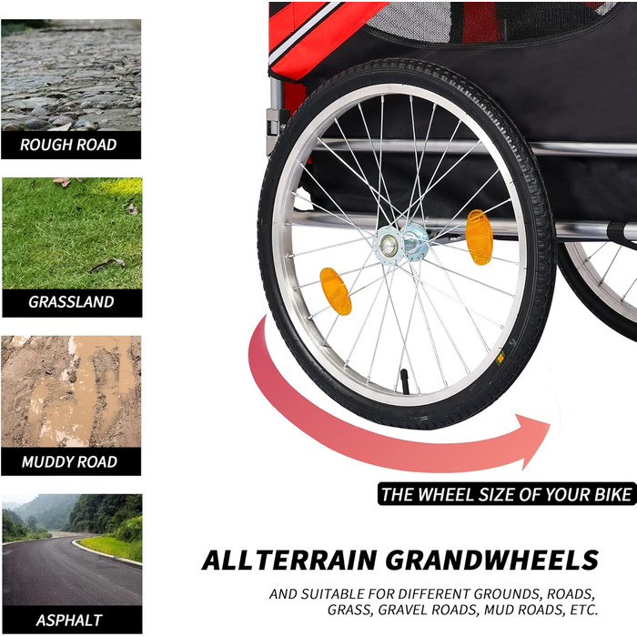 Причіп для собак до велосипеда, складний, з 3 входами, безпечний, червоний