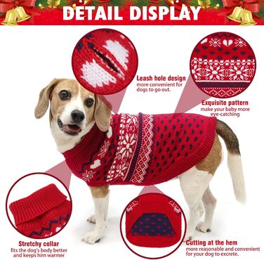 Пуловер для собак SCENEREAL: теплий, стильний, для будь-якої породи. Ідеальний для зими, свят та відпочинку. Червоний, без шапки, X-Small