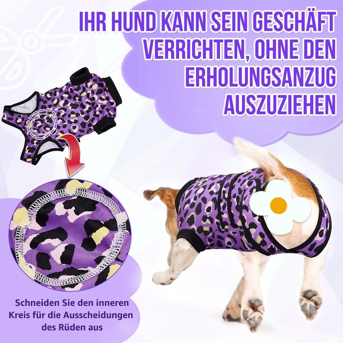 Комбінезон для собак після операції, м'який, дихаючий, захист від лизання, комбінезон з блискавкою, альтернатива електронного нашийника, для собак після кастрації (леопардовий принт, фіолетовий, розмір S)