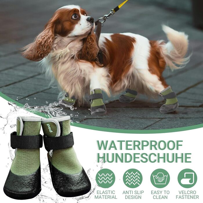 Взуття для собак LiebeDD: 4 шт., захист лап, антиковзаючі, водонепроникні, зелені, XL